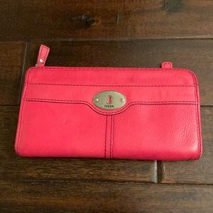 Fossil Red Leather Wallet Used